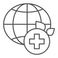 World medicine thin line icon. Global healthcare vector illustration isolated on white. World medical community outline