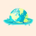 World melting to the water - vector illustration. Flooded world