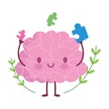 World mental health day, cartoon brain puzzles idea