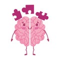 World mental health day, cartoon brain puzzles pieces