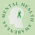 World mental health day concept. Green awareness ribbon with brain symbol Royalty Free Stock Photo