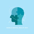 World mental health day concept poster background. Human head jigsaw piece puzzle with geometric shape line symbol. modern flat