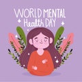 World mental health day, girl fliage nature lelaves, message Royalty Free Stock Photo