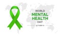 Illustration for World Mental Health Day with Green Ribbon and Map Royalty Free Stock Photo