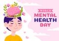 World Mental Health Day Vector Illustration on October 10 with Healthy Problem and Heart in Brain in Flat Cartoon Hand Drawn Royalty Free Stock Photo