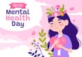 World Mental Health Day Vector Illustration on October 10 with Healthy Problem and Heart in Brain in Flat Cartoon Hand Drawn