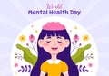 World Mental Health Day Vector Illustration on October 10 with Healthy Problem and Heart in Brain in Flat Cartoon Hand Drawn Royalty Free Stock Photo