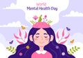 World Mental Health Day Vector Illustration on October 10 with Healthy Problem and Heart in Brain in Flat Cartoon Hand Drawn