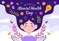 World Mental Health Day Vector Illustration on October 10 with Healthy Problem and Heart in Brain in Flat Cartoon Hand Drawn