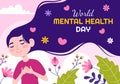 World Mental Health Day Vector Illustration on October 10 with Healthy Problem and Heart in Brain in Flat Cartoon Hand Drawn