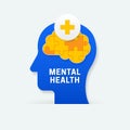 World mental health poster background design. Human head with missing jigsaw piece brain puzzle and medical symbol vector Royalty Free Stock Photo