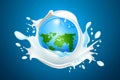 World Milk Day A blue globe in a milk splash with a splash of milk. AI generation Royalty Free Stock Photo