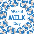 World milk day cartoon banner. Milk national day greeting poster design template with a carton of milk. Vector