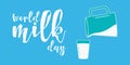 World Milk Day. Horizontal blue background design. Royalty Free Stock Photo