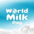 World milk day lettering on cyan background.