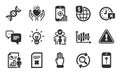 World money, Three fingers and Delete file icons set. Search, Dots message and Idea signs. Vector