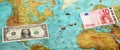 World money , World map , Money transfer Royalty Free Stock Photo
