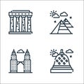 world monument line icons. linear set. quality vector line set such as borobudur, twin tower, pyramid