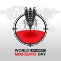 World mosquito day banner with mosquito Drinking blood in circle focus on earth world abstract dot map texture background vector