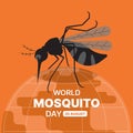 World mosquito day - Mosquito stand on circle world and drinking blood on orange background vector design