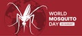 World mosquito day - White mosquito symbol on dark red circle globe world texture background vector design