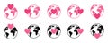 World mother, women day icon set. Line art web banner world globe with heart. World mother, women day. Health care. 8 March poster