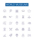 World museums line icons signs set. Design collection of Museums, World, Global, Cultural, Art, History, Archaeology