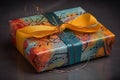 World Music Day concept. Gift box wrapped in paper with musical notes and ribbon Royalty Free Stock Photo