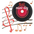 World music day, disc. sounds, planet of global music, vector banner Royalty Free Stock Photo