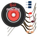 World music day, disc. sounds, planet of global music, vector banner