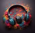 World music day music lovers headset headphone abstract color rainbow dust background Royalty Free Stock Photo