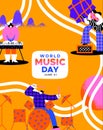 World Music Day poster diverse people band art