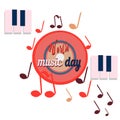 World music day, red disc. sounds, planet of global music, vector banner Royalty Free Stock Photo