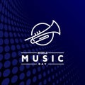 World Music Day , World With Trumpet Line Outline Monoline Logo Design Illustration