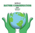 World Nature Conservation Day, 28 July, Earth in hands poster, illustration vector Royalty Free Stock Photo