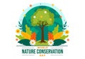 World Nature Conservation Day Vector Illustration with World Map, Tree and Eco Friendly Ecology for Preservation in Flat Cartoon Royalty Free Stock Photo