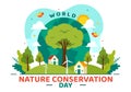 World Nature Conservation Day Vector Illustration with World Map, Tree and Eco Friendly Ecology for Preservation in Flat Cartoon Royalty Free Stock Photo