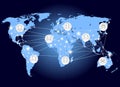 World Network. Social networks unite the world. Social network scheme on the Earth map