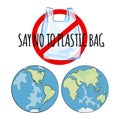 WORLD NO PLASTIC Ecological Problem Vector Illustration Set Royalty Free Stock Photo