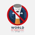World no tobacco day banner with red circle stop tobacco devil sign on earth texture background vector design