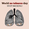 World no Tobacco Day poster, stop addiction, smoking quitting. Cigarettes awareness banner with healthy and diseased Royalty Free Stock Photo