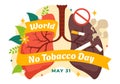 World No Tobacco Day Vector Illustration on 31 May with Stop Smoking and Cigarette Butt because Harm the Lungs in Healthcare Royalty Free Stock Photo