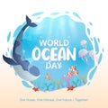 World Ocean Day background with an ocean life