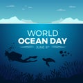 World ocean day banner with diving under ocean and fish and coral vector design