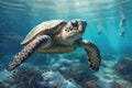 World ocean pollution, Turtle and plastic bags underwater. Generative AI Royalty Free Stock Photo