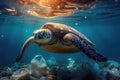 World ocean pollution, Turtle and plastic bags underwater. Generative AI Royalty Free Stock Photo