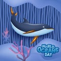 world oceans day 3d image concept. natural environment. Vector illustrationworld oceans day banner with cute dolphin. Vector