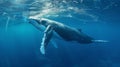 World oceans day. A Humpback Whale in Blue Water. Royalty Free Stock Photo