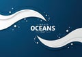 World oceans day inscription with abstract wave and circle pattern design on dark blue background Royalty Free Stock Photo