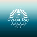 World Oceans Day modern concept logo with waves and dolphins. Royalty Free Stock Photo